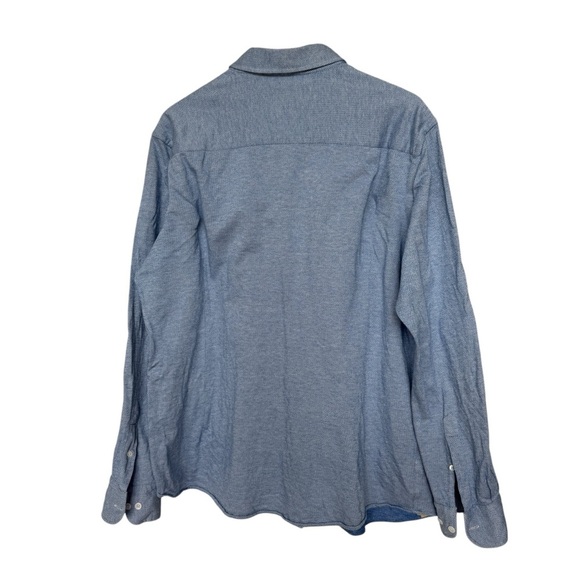 Massimo Dutti Men's 2XL Blue Herringbone Button-Up Shirt Long Sleeve Cotton - Picture 3 of 8